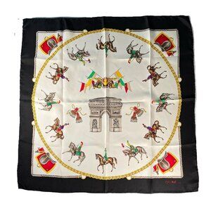 Vintage Celine Paris Silk Scarf – Equestrian & Arc de Triomphe Motif